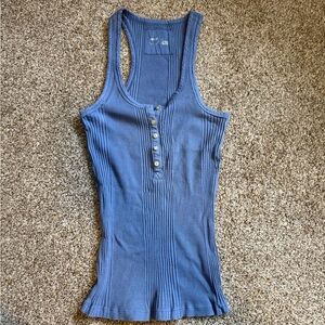 aerie Ribbed Henley Tank Top in Blue